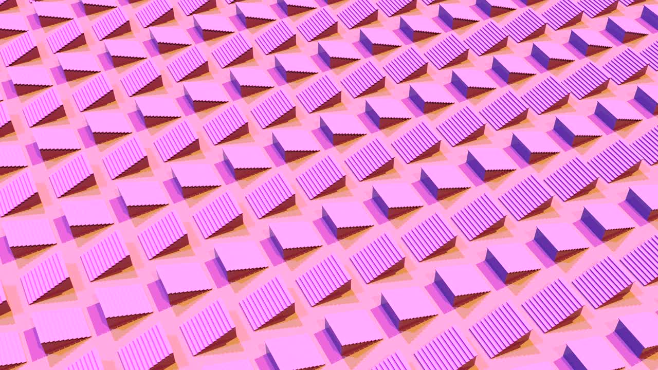 escaleras rosadas en movimiento imágenes 3d. escaleras deslizantes filas animación abstracta sin costuras. escaleras isométricas interiores en líneas vista superior. formas volumétricas movimiento. vídeo en bucle creativo dinámico