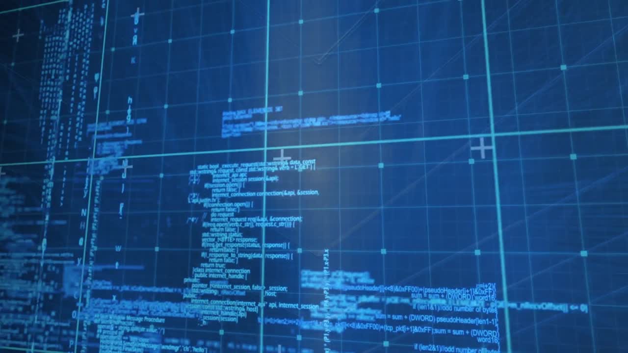 animación del procesamiento de datos y la cuadrícula sobre fondo azul