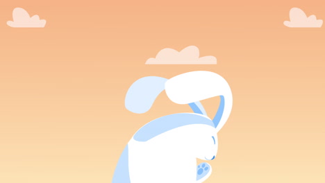 happy easter card with cute rabbit and sky