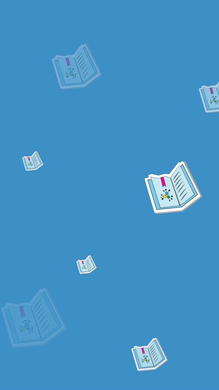 Animation of multiple science textbook icons in seamless pattern on blue background with copy space