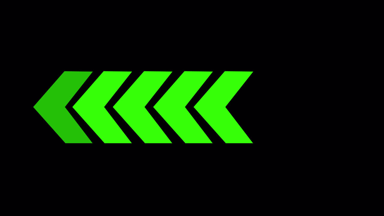 Animated Green Chevron Arrows Moving Left on Black Background