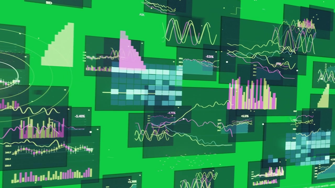 Op live data vormen panelen zich op een transparante achtergrond, ringen markeren grafieken en pannen voor analyses