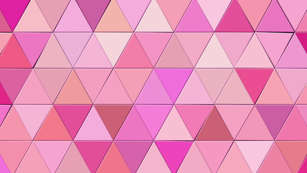 핑크색 삼각형 모양을 움직이는 미래의 기술 배경, 셀 프레임, 표면의 모자이크, 끊임없는 혼란스러운 움직임에 있는 추상적인 삼각형, 공상 과학 기술 배경
