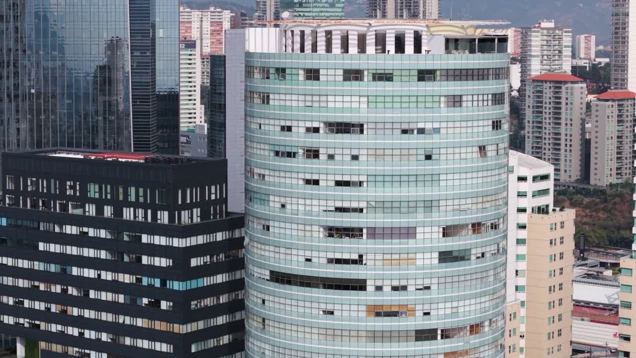 Drone close-up of buildings in the Santa Fe area, ​​Mexico City