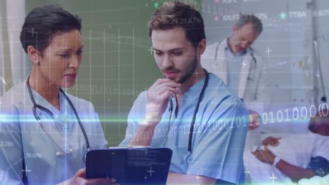 Animation-of-data-processing-over-diverse-doctors-using-tablet