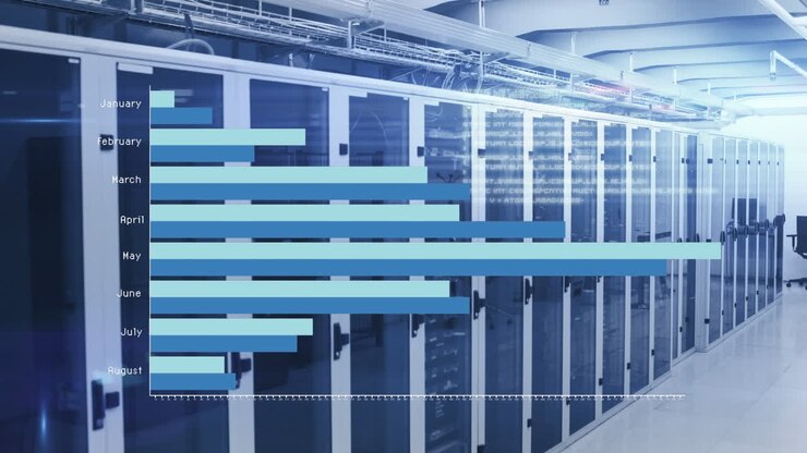 Animation of data processing over server room