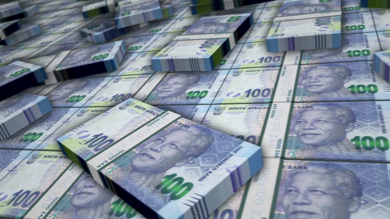 South Africa Rand money banknote pack loop animation
