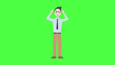 animation of illustration of caucasian man talking and gesturing with copy space on green screen