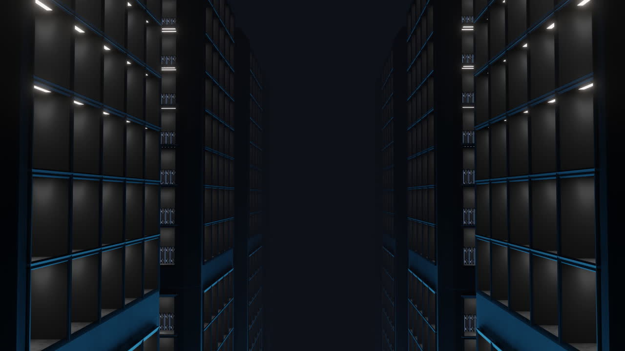 animación de luces parpadeando en los servidores en la sala de servidores