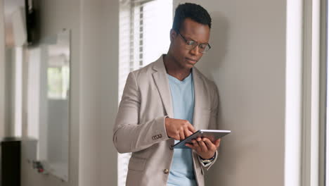 tablet, thinking and research with a business