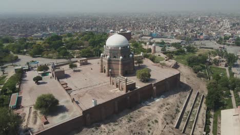 aerial view of the tomb of hazrat shah rukn-e-alam in multan city in punjab, pakistan