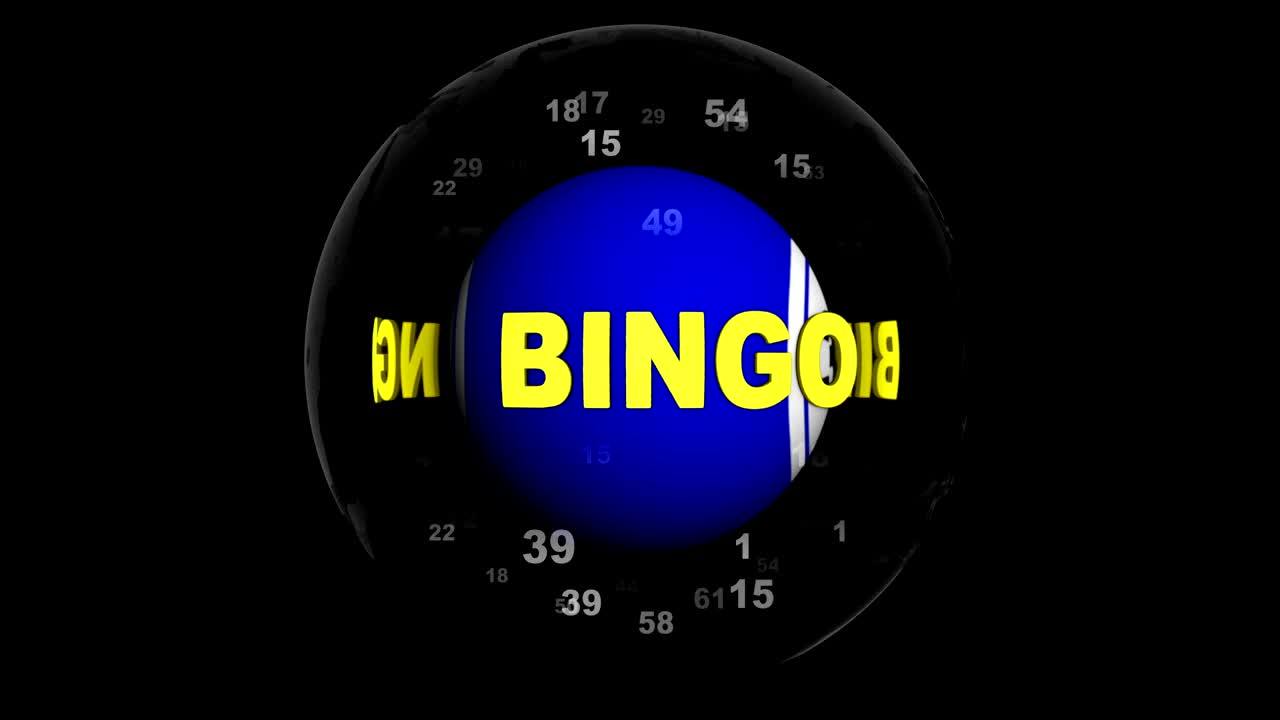 알파 채널, 렌더링, 배경, 루프와 함께 공을 둘러싼 빙고 텍스트 애니메이션