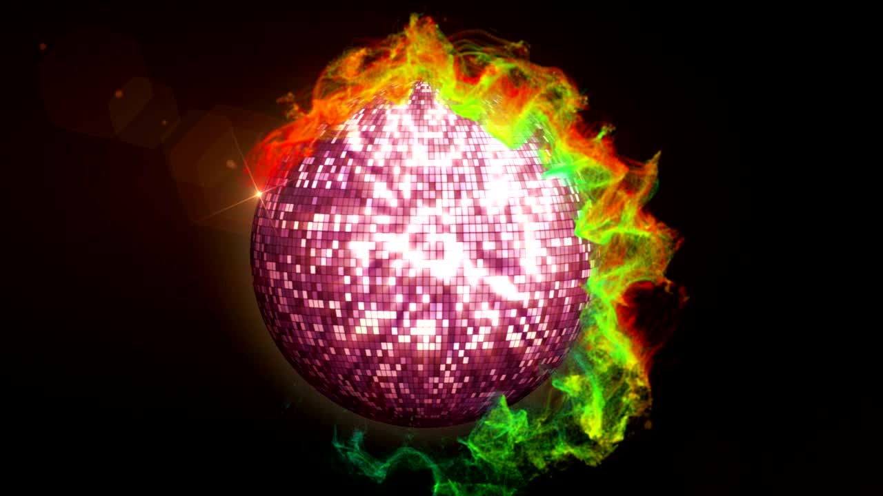 animación de bola de disco roja y anillo de partículas