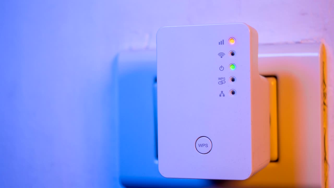 Cinemagraph of blinking signal connection status led lights in WiFi repeater
