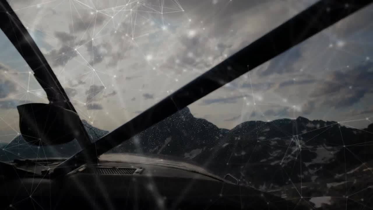 비행하는 비행기 위의 연결 네트워크의 애니메이션