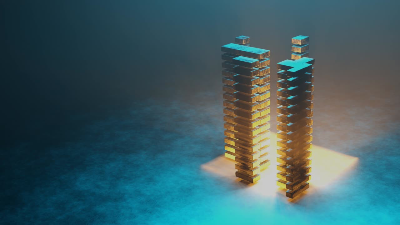Rendering 3D 4K. Città digitale in loop continuo. Sfondo futuristico hi-tech