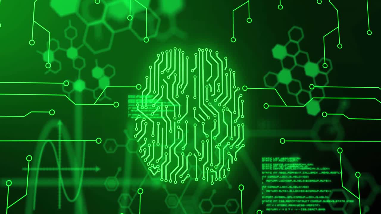 Animation of data processing on black background