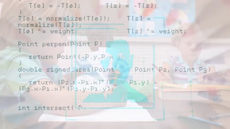 Animation-Der-Datenverarbeitung-über-Einen-Kaukasischen-Jungen-In-Der-Schule