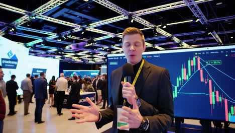 crypto conference presentation with financial data