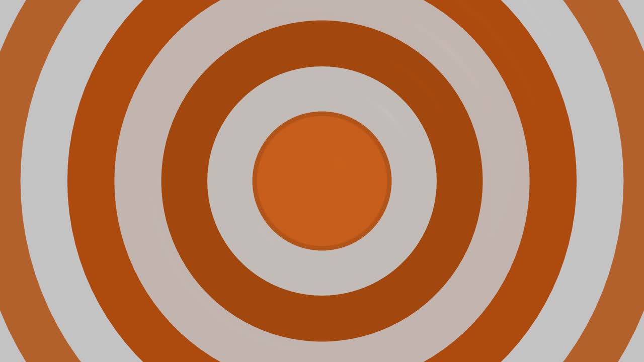 Retro cartoon style animation moves through a geometric orange and white concentric circle tunnel
