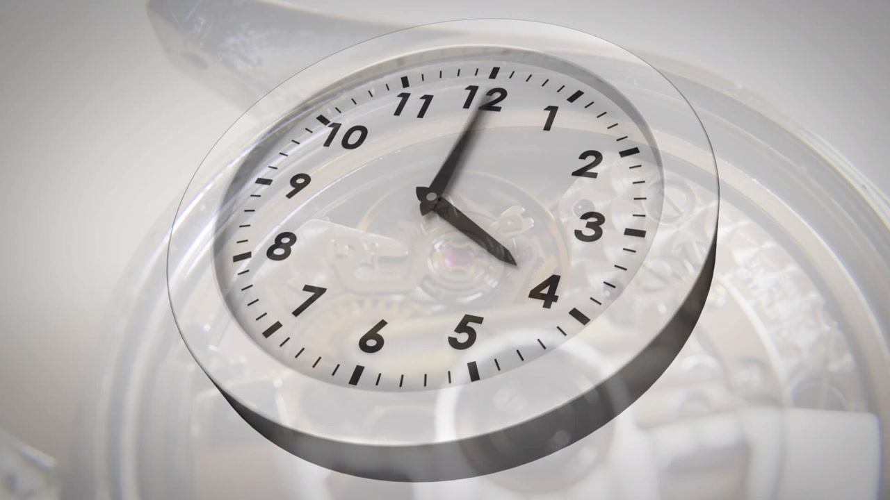 Animation of clock moving over people walking