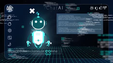 animación del icono de un chatbot y procesamiento de datos