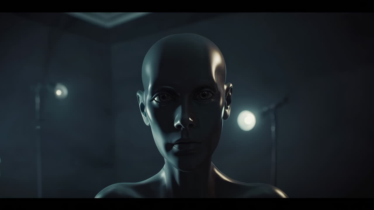 Modello 3D della testa di una donna in uno studio buio