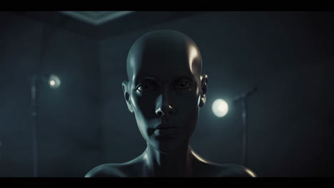 3d model of a woman's head in a dark studio