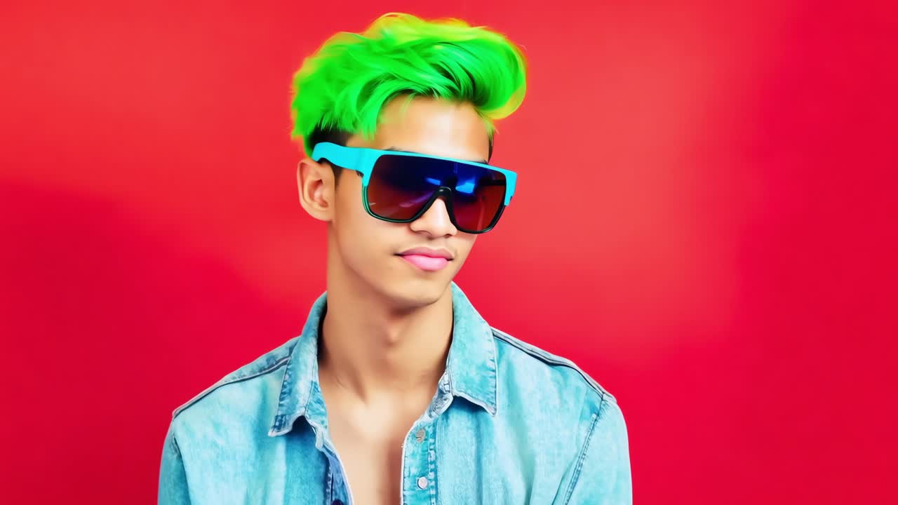 hombre elegante con cabello vibrante y gafas de sol