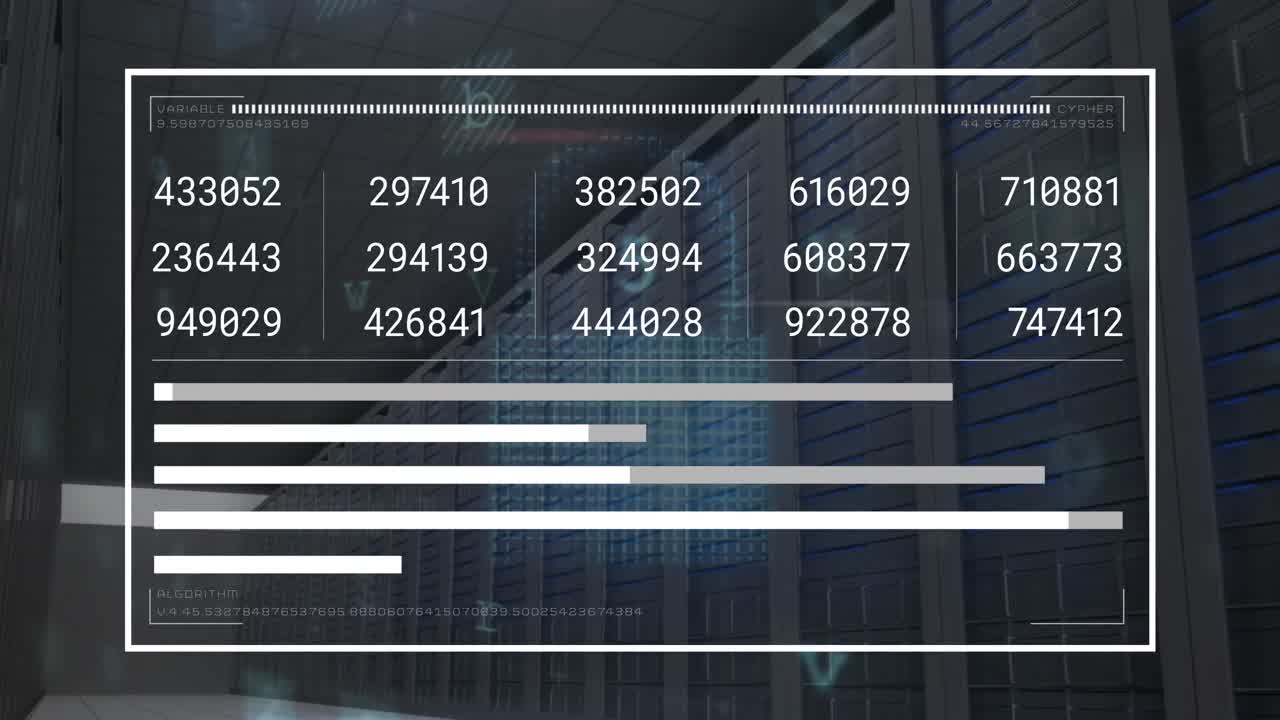 animación del procesamiento de datos a través de servidores informáticos