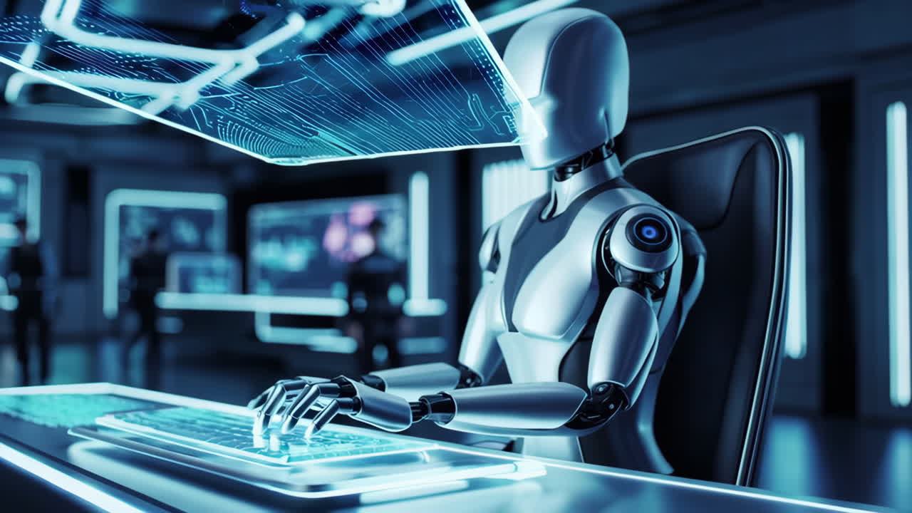 Robot working in a modern futuristic office