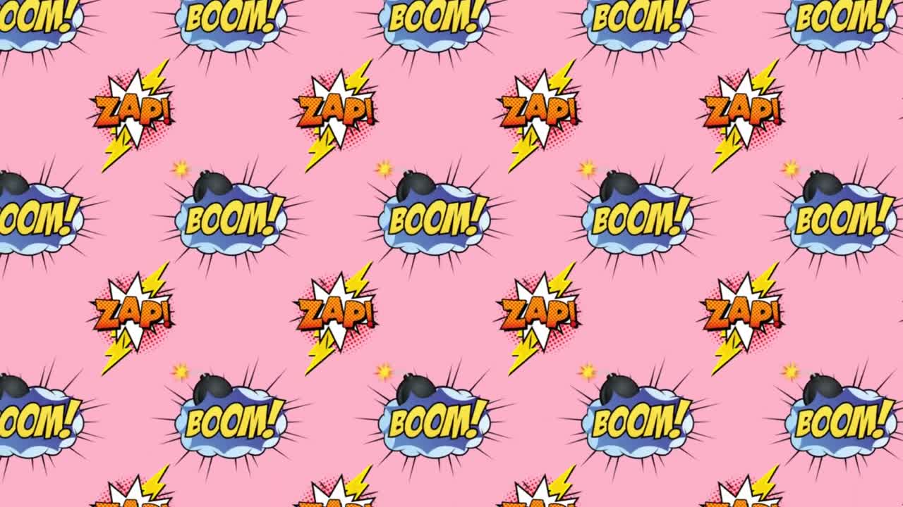 4 opciones de texto cómico y burbujas de discurso retro contra un fondo rosa