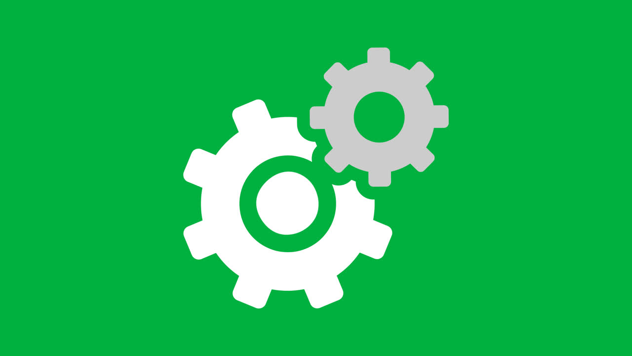 Static White and Grey Gears Icon on Green Screen