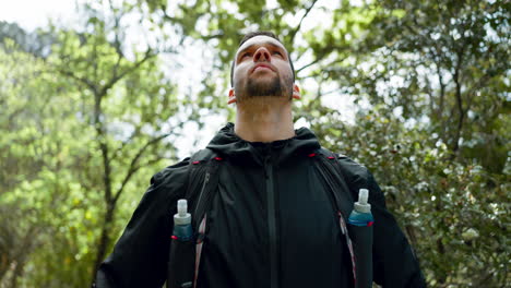 Hiking,-fitness-and-forest-man-with-focus