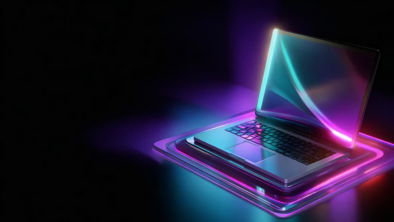 An Enchanting Display of a Vibrant, Glowing Laptop Surrounded by Dynamic Light Waves Capturing the Essence of Modern Technology and Digital Aesthetics in a Futuristic Environment