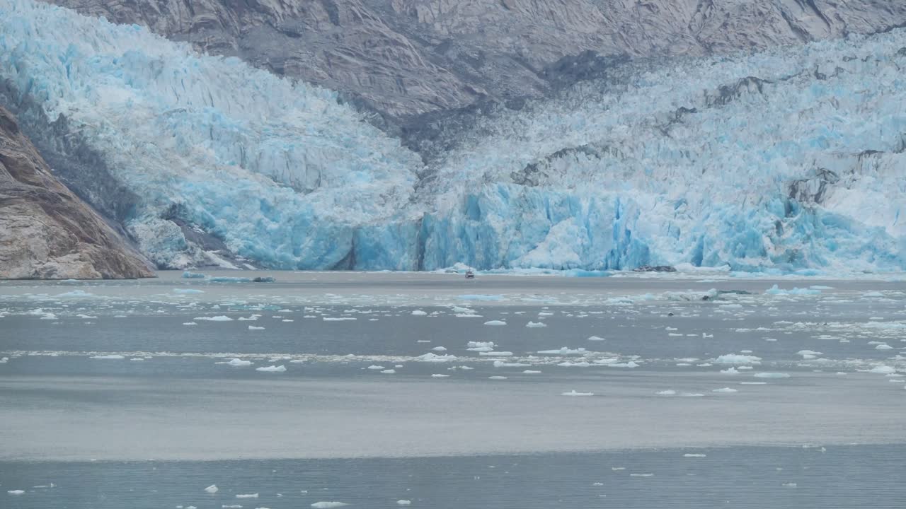 Dawes Glacier, bright blues and ice whites of the glacier.Endicott Arm fjord, Alaska.