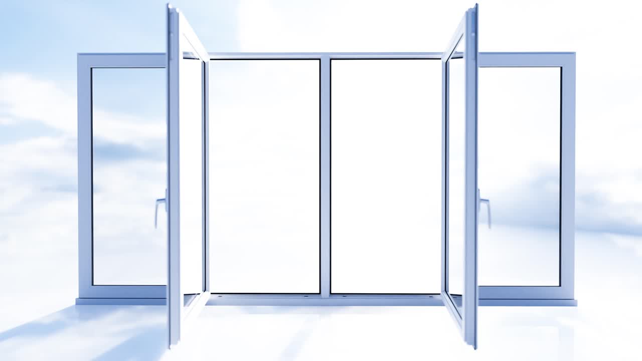 Modern White Window Opening to a Bright Blue Sky