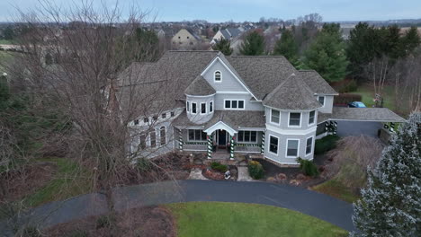 large mansion estate house decorated for christmas