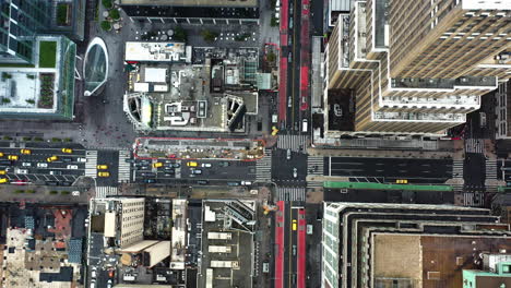 Top down drone shot above traffic on the streets of Midtown, Manhattan, New York