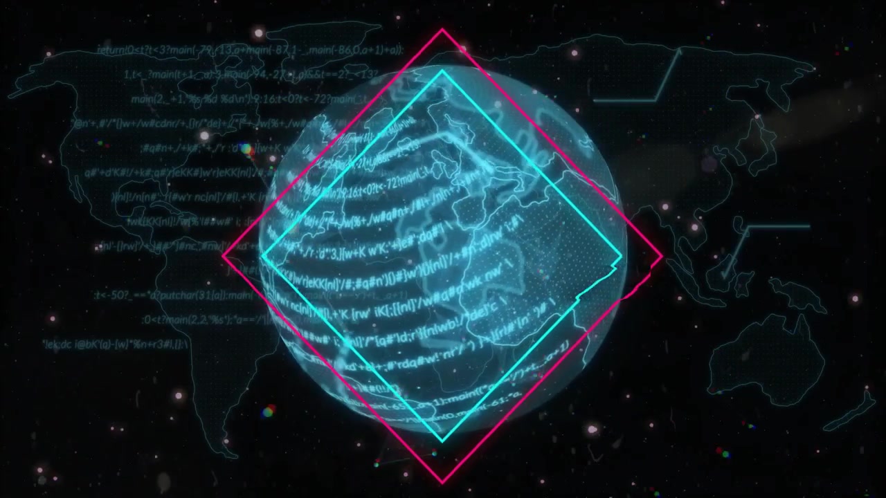 Upon holographic globe activation sending code streams circling hemisphere showing data flow