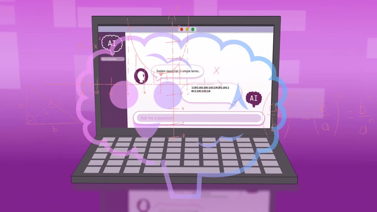 animación del procesamiento de datos de la ia a través de la pantalla de la computadora portátil.