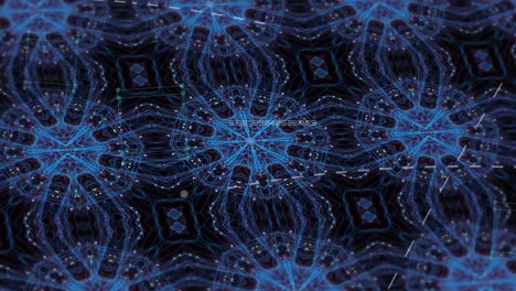 Animation-of-blue-kaleidoscopic-shapes-over-dark-background