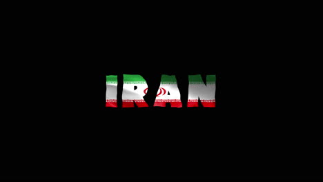 iran country wiggle text animation lettering with her waving flag blend in as a texture - black screen background loopable video