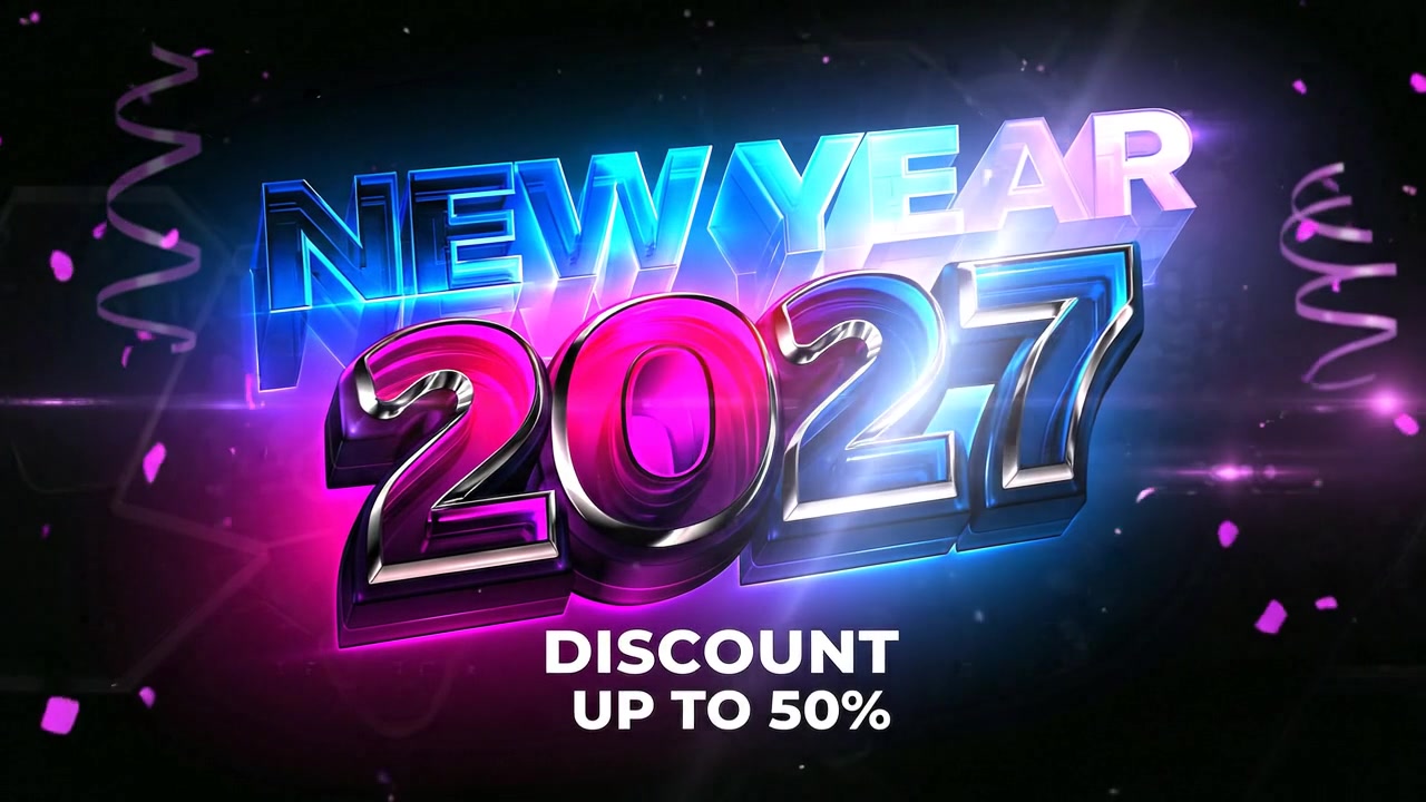 Animacja graficzna zniżki na obchody Nowego Roku 2027