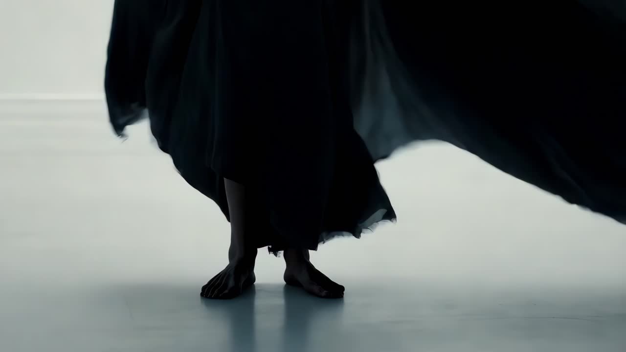 una mujer con un vestido negro fluido.