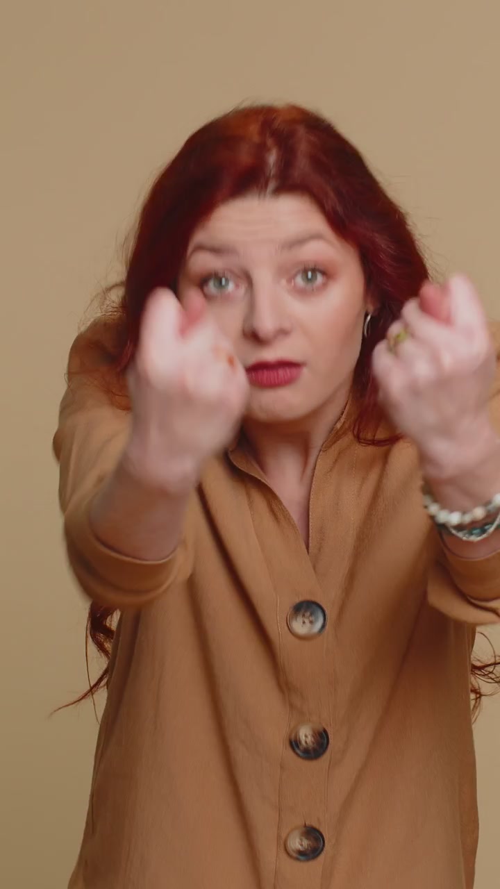 Angry aggressive woman showing fig negative gesture you dont get it anyway rapacious avaricious