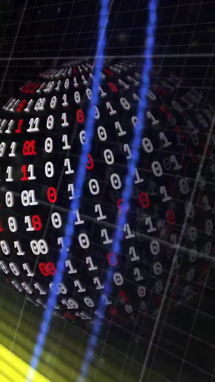 Animation of scope scanning with shapes over globe with data processing on black background