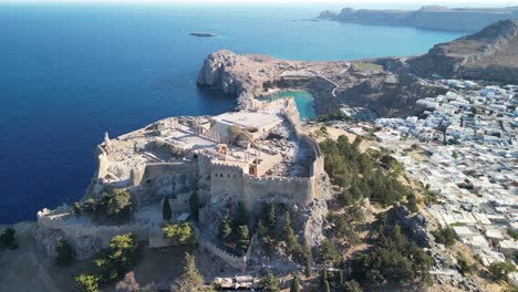 aerial view of the acropolis of lindos in rhodes, greece