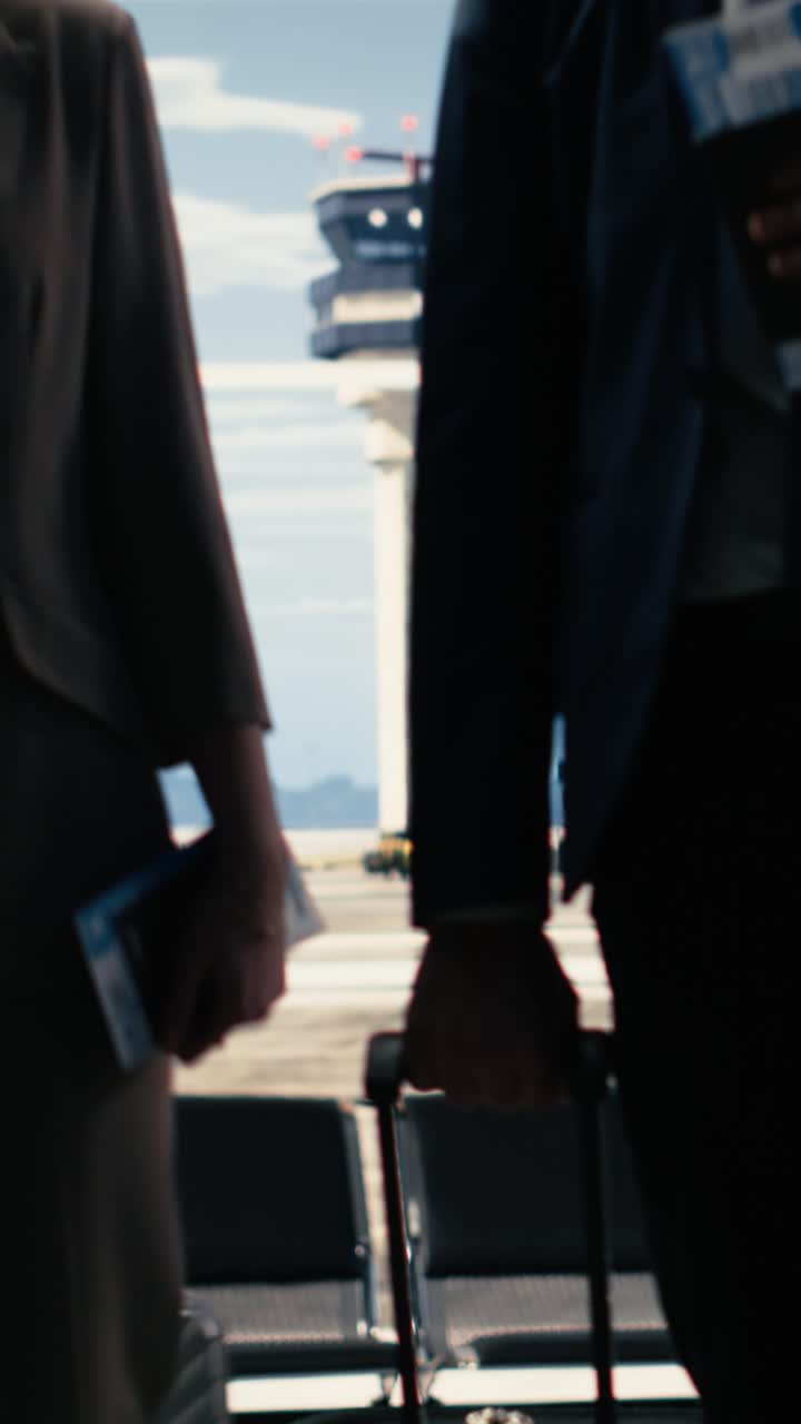 Viajeros de negocios caminando con equipaje en la terminal del aeropuerto