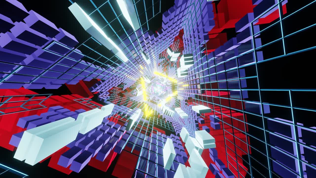 vj 루프는 밝고 빠른 삼각형 모양의 반이는 터널입니다.